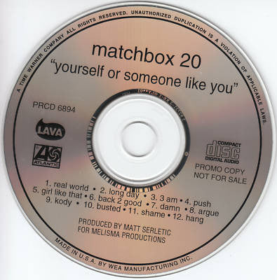 Matchbox Twenty: Yourself Or Someone Like You Promo w/ Back Artwork