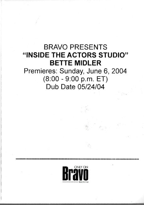 Bravo Presents: Inside The Actor Studio: Bette Midler FYC