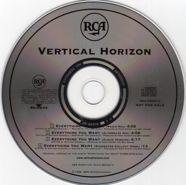 Vertical Horizon: Everything You Want Promo w/ No Artwork