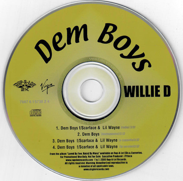 Willie D: Dem Boys Promo w/ Back Artwork