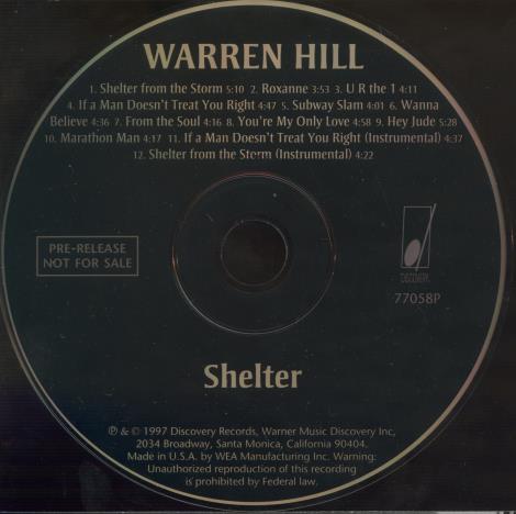 Warren Hill: Shelter Promo w/ Back Artwork