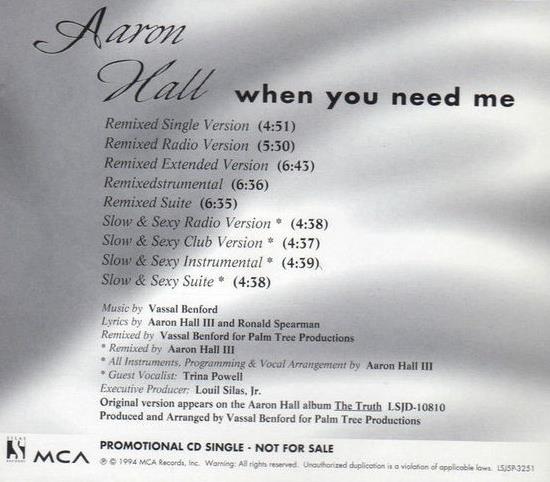 Aaron Hall: When You Need Me  LSJ5P-3251 Promo