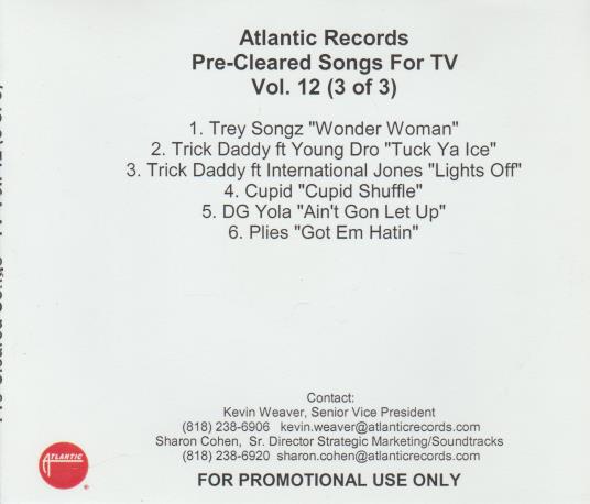 Atlantic Records: Pre-Cleared Songs For TV Volume 12 (3 of 3) Promo