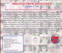 Arkansas Genealogical Society: Arkansas Prior Birth Index Vol I-VIII