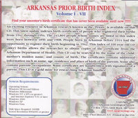 Arkansas Genealogical Society: Arkansas Prior Birth Index Vol I-VII