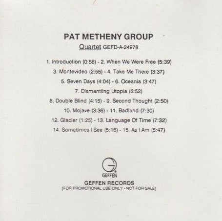 Pat Metheny Group: "Quartet" Advance Promo w/ Artwork