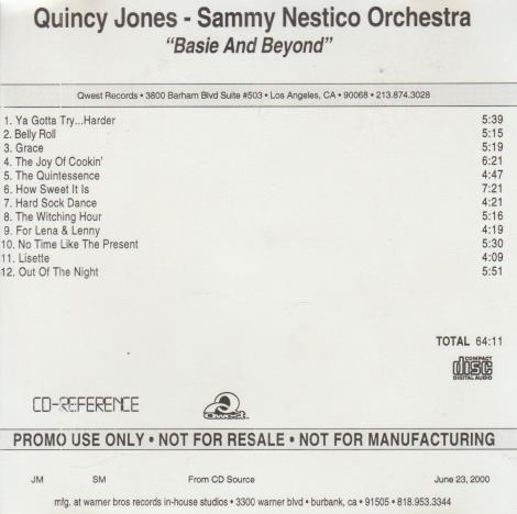 Quincy Jones / Sammy Nestico Orchestra: Basie & Beyond Promo w/ Artwork