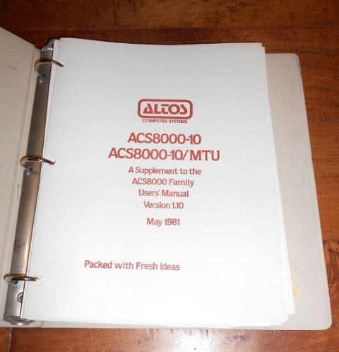 Altos Computer Systems ACS8000-10 & ACS8000-10/MTU Supplement To Users' Manual 1.10 May 1981