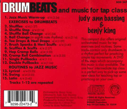 Drumbeats & Music For Tap Class By Judy Ann Bassing & Benjy King w/ Back Artwork