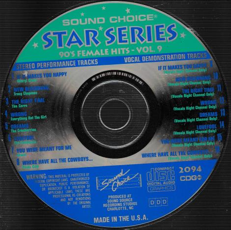 Sound Choice Star Series: 90's Female Hits Vol. 9 CDG+ w/ No Artwork