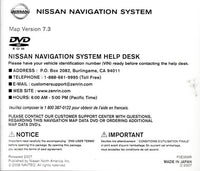 Nissan Navigation System Map Data DVD 7.1