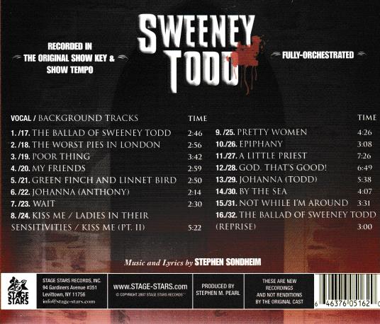 Sweeney Todd 2-Disc Set w/ Back Artwork