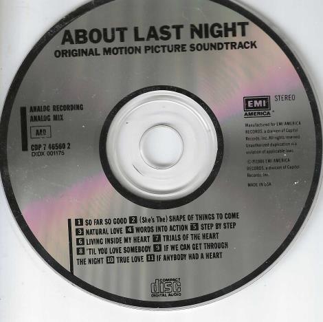 About Last Night: Original Motion Picture Soundtrack 1986 w/ No Artwork